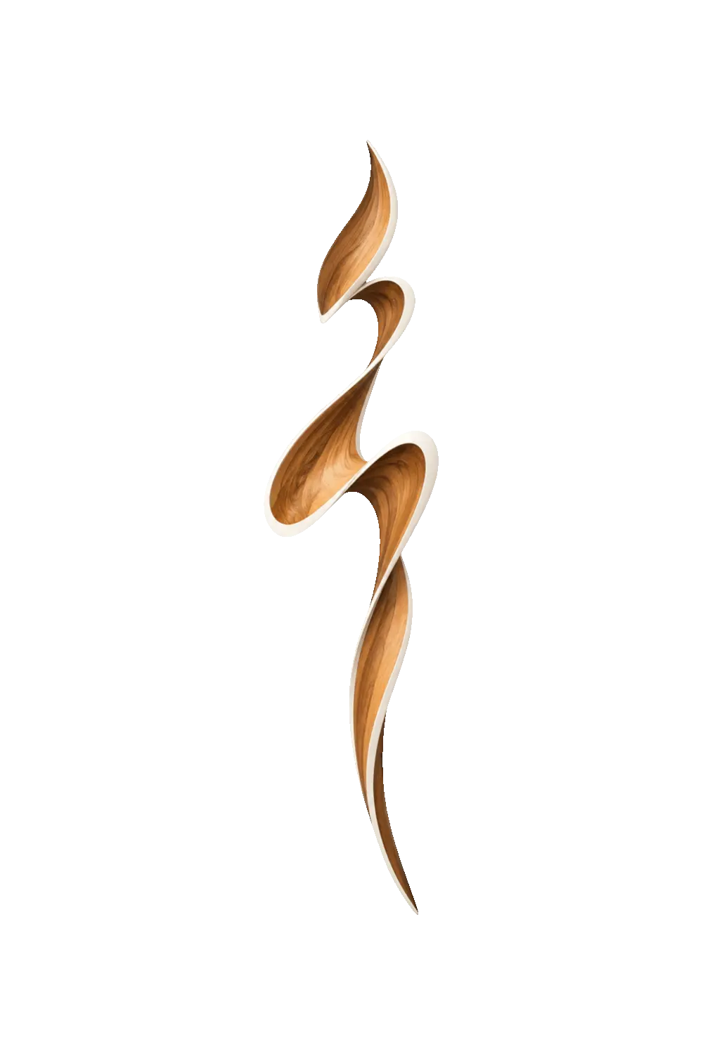 Modern Spiral Wooden Ribbon Sculpture | Two Tone Flame Wave Art Accent Decor