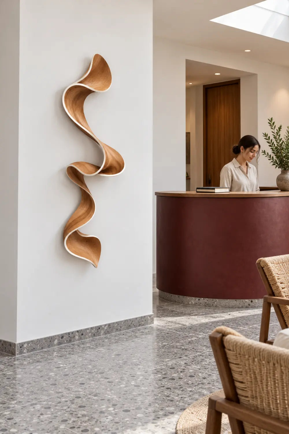 Cascading Wooden Ribbon Sculpture | Modern Sinuous Swirl Accent Home Decor