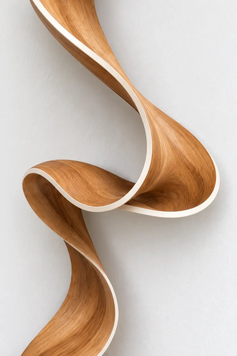 Cascading Wooden Ribbon Sculpture | Modern Sinuous Swirl Accent Home Decor