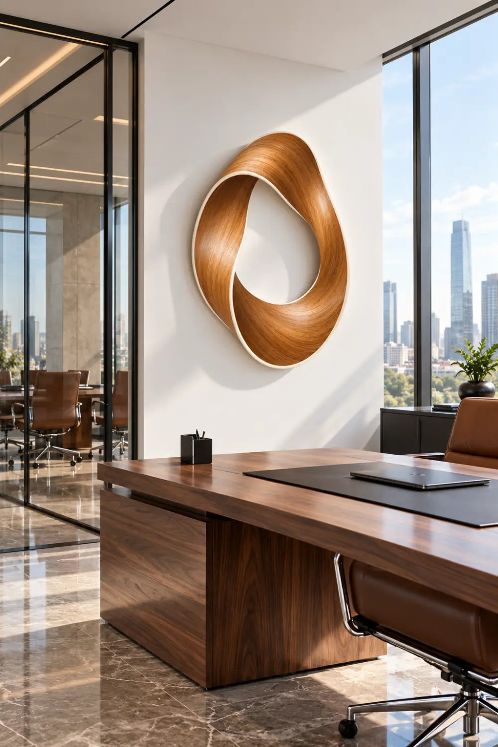 Abstract Mobius Strip Wooden Ribbon Sculpture | Modern Infinity Loop Art Decor