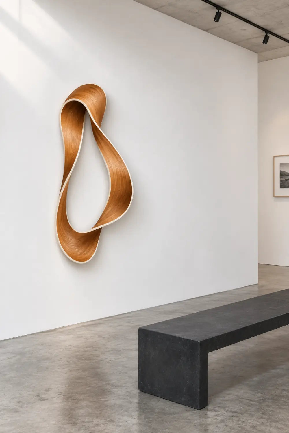 Vertical Twisted Wooden Ribbon Sculpture | Abstract Teardrop Loop Home Decor
