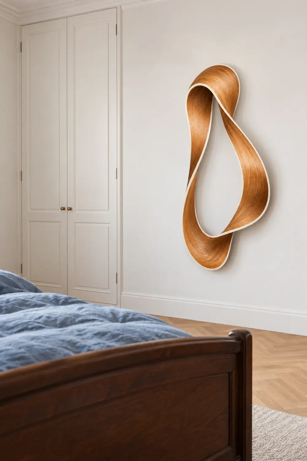 Vertical Twisted Wooden Ribbon Sculpture | Abstract Teardrop Loop Home Decor