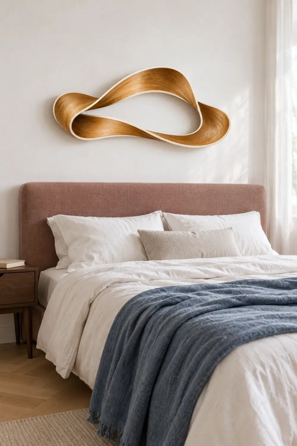 Vertical Twisted Wooden Ribbon Sculpture | Abstract Teardrop Loop Home Decor