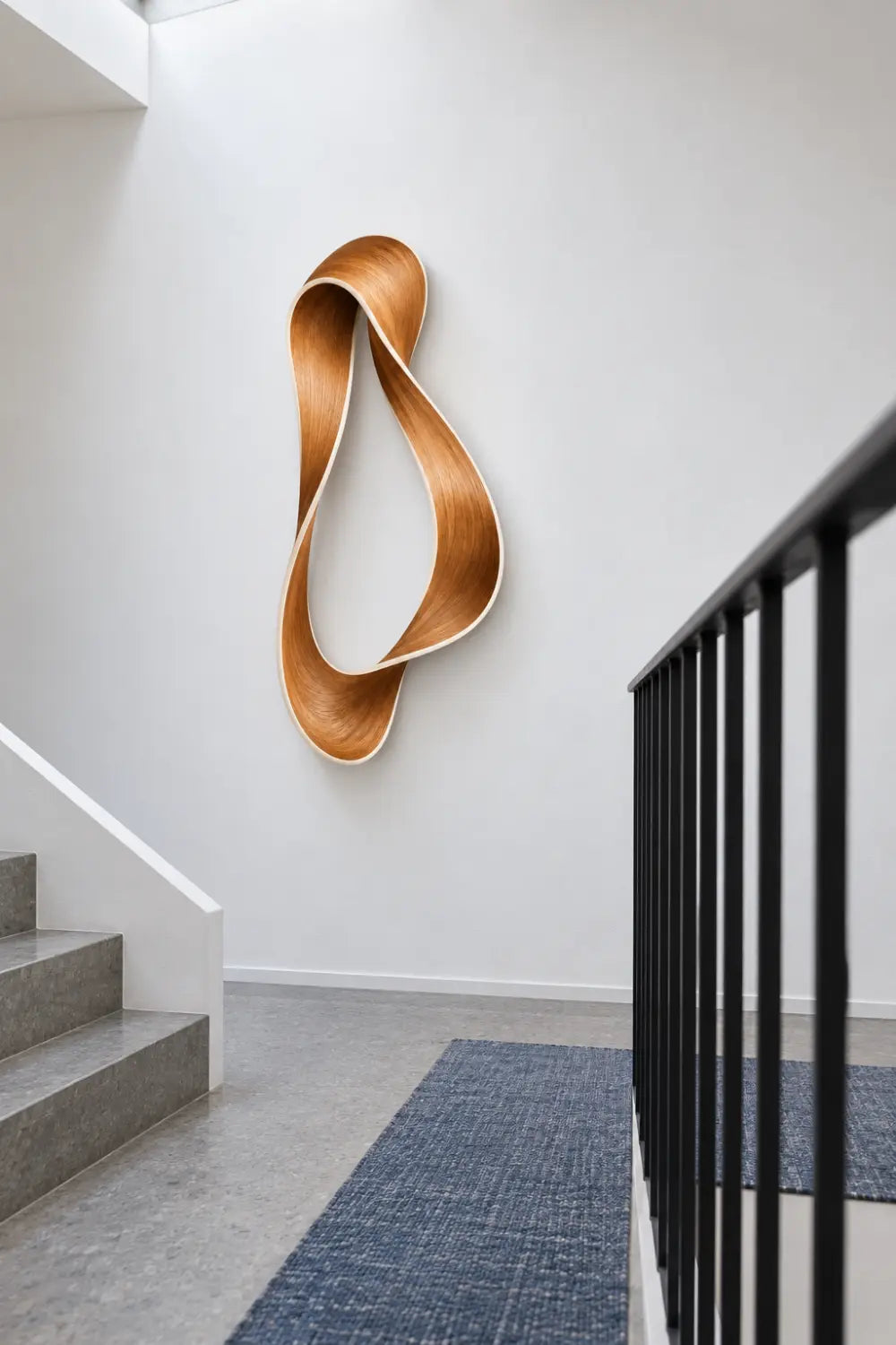Vertical Twisted Wooden Ribbon Sculpture | Abstract Teardrop Loop Home Decor