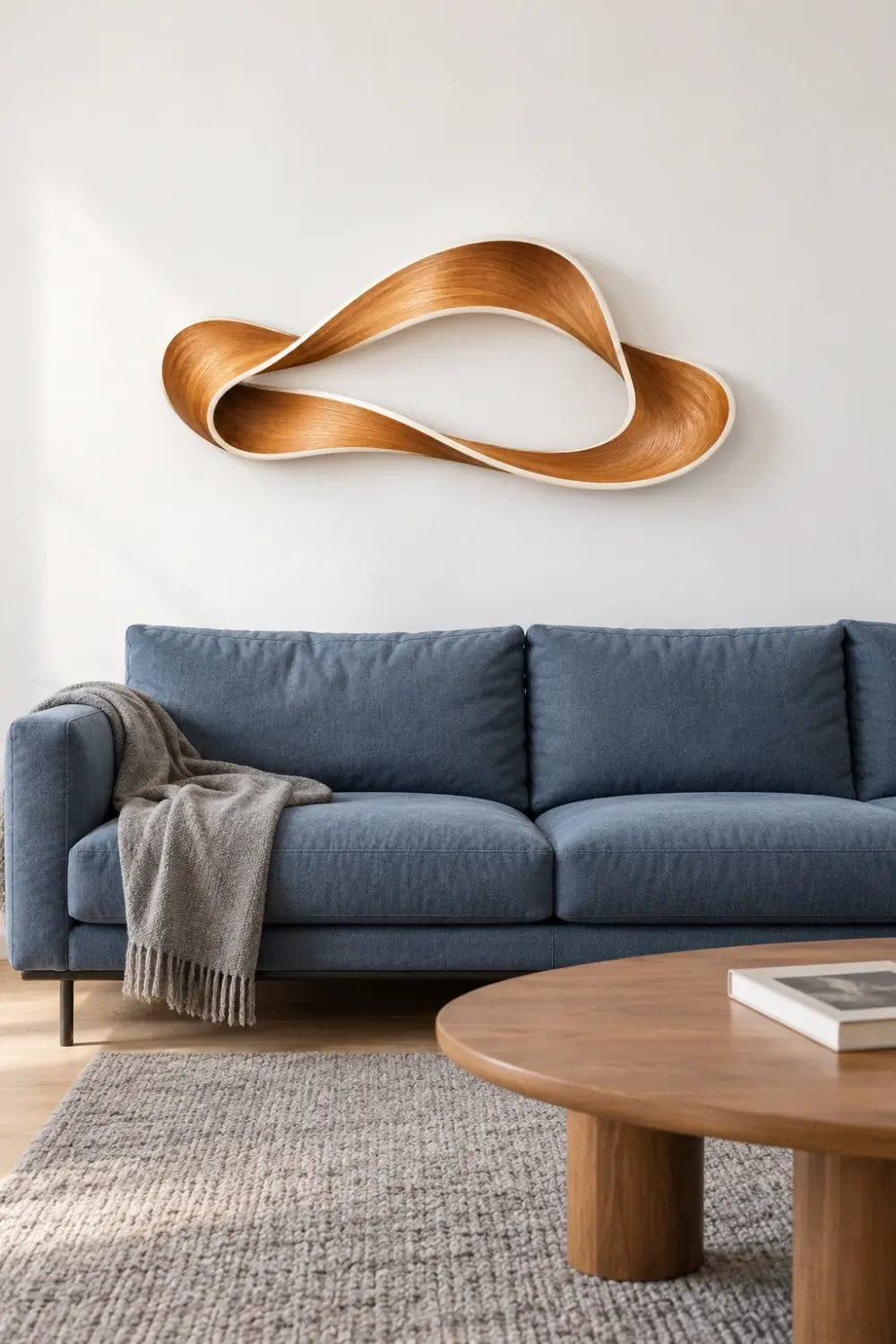 Vertical Twisted Wooden Ribbon Sculpture | Abstract Teardrop Loop Home Decor
