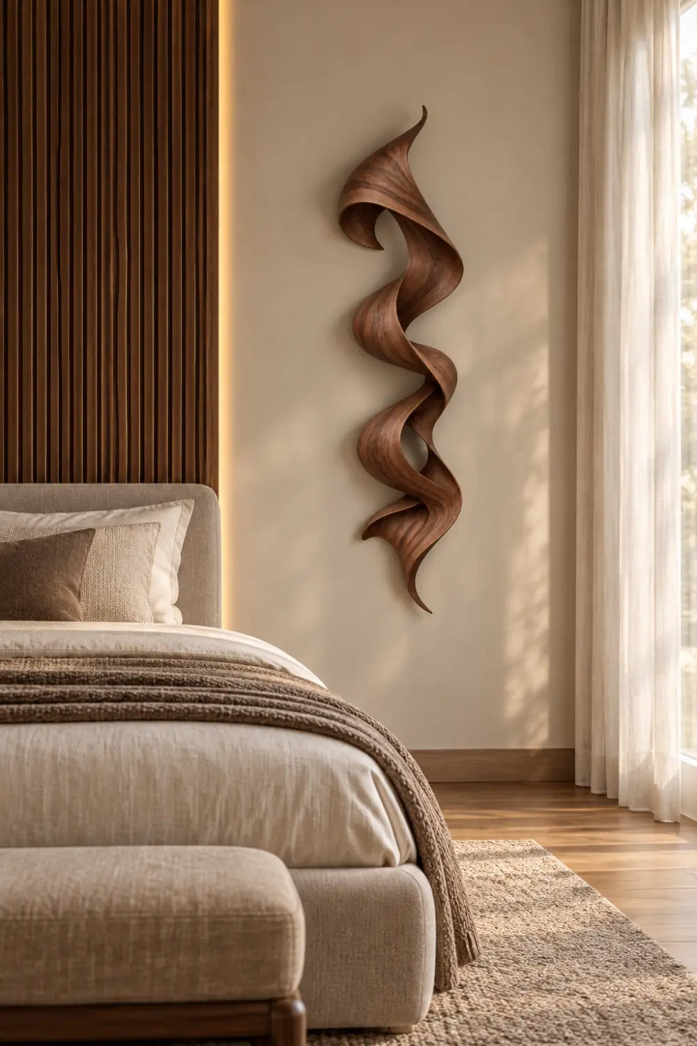 Fluid Wooden Ribbon Sculpture Modern Abstract Wood Art Decor & Spatial Gift