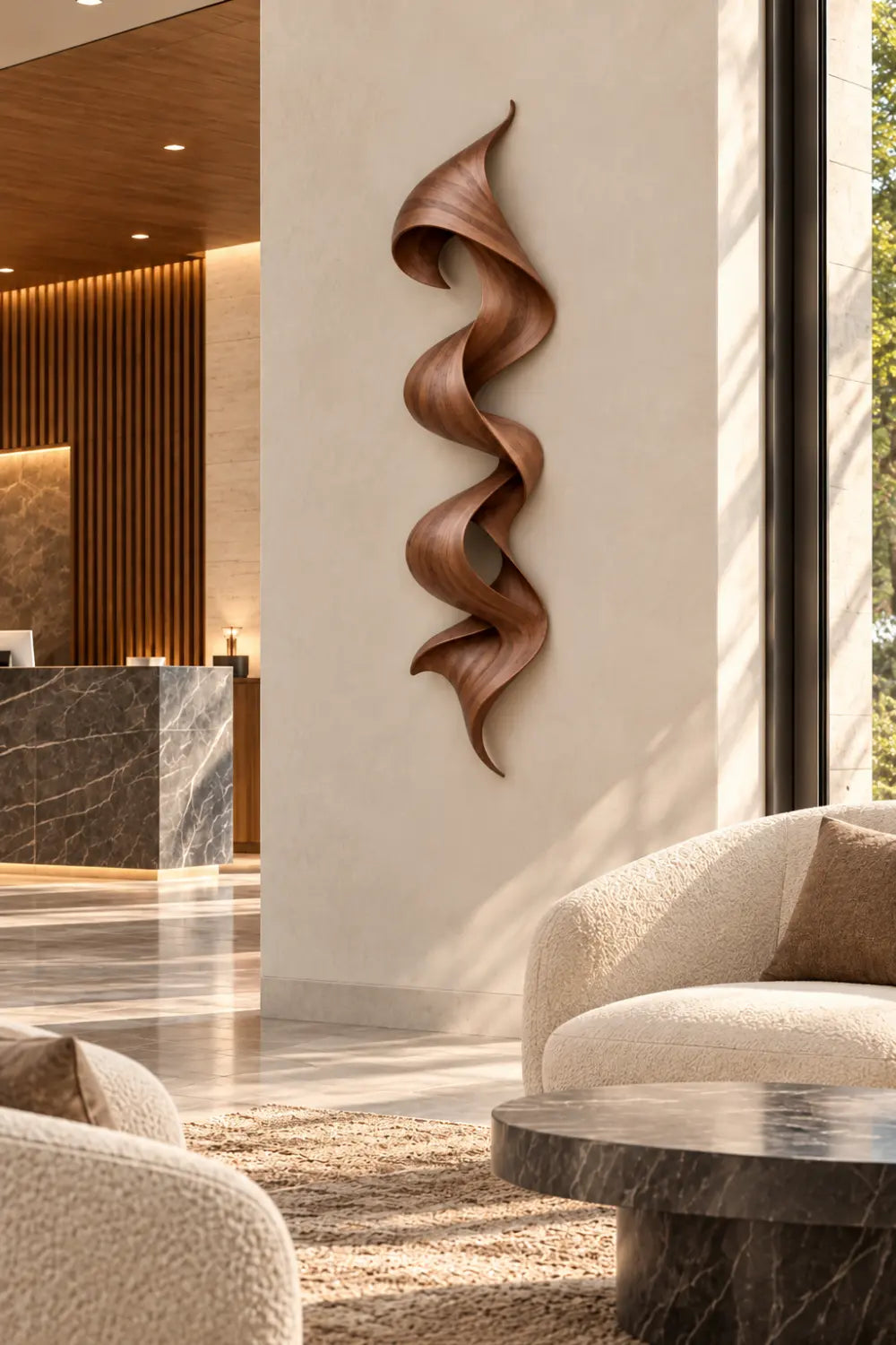 Fluid Wooden Ribbon Sculpture Modern Abstract Wood Art Decor & Spatial Gift