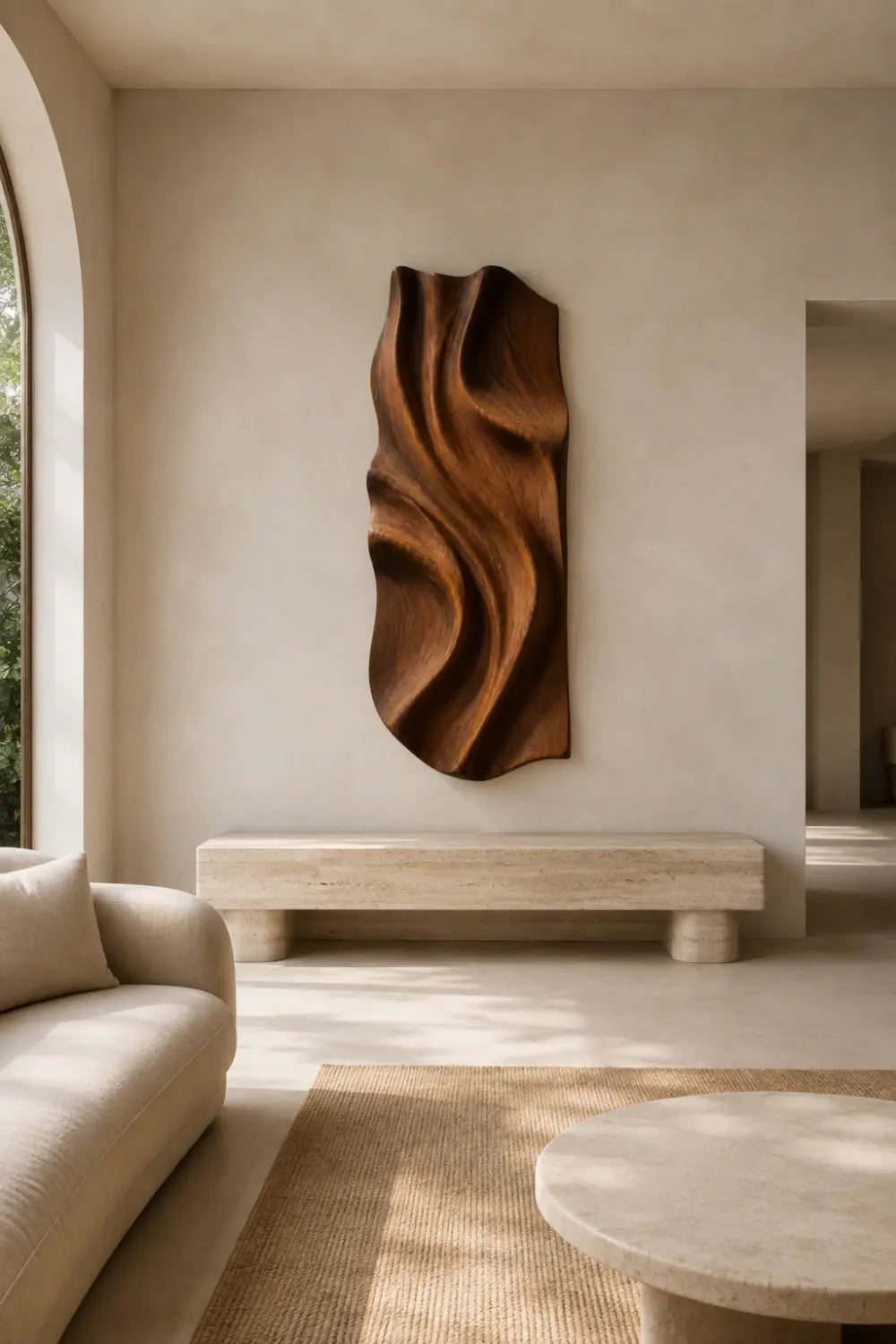 Abstract Wood Wall Relief Sculpture | 3D Wave Carved Panel