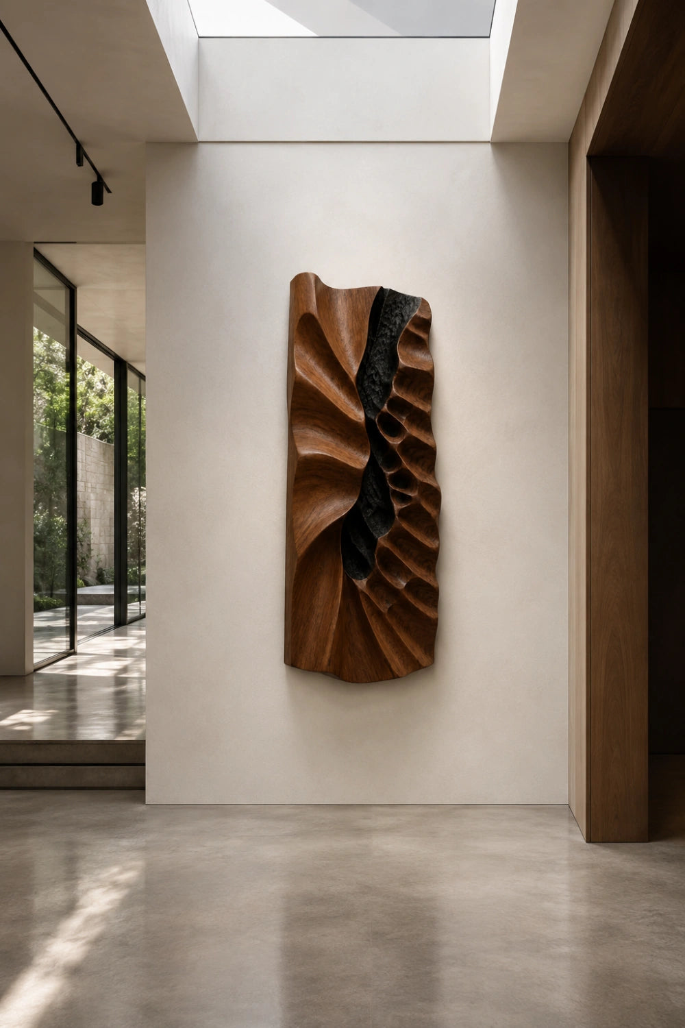 Carved Wood Wall Relief Art | Charred Accent Panel