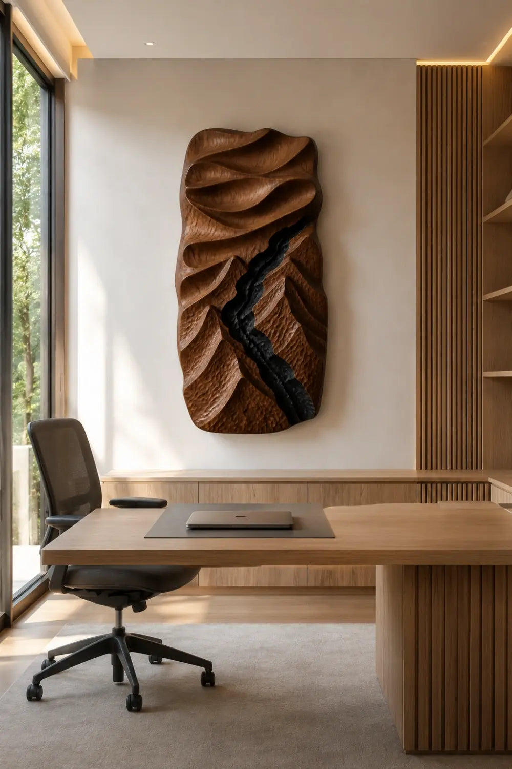 3D Wood Canyon Wall Relief | Carved Topographic Panel