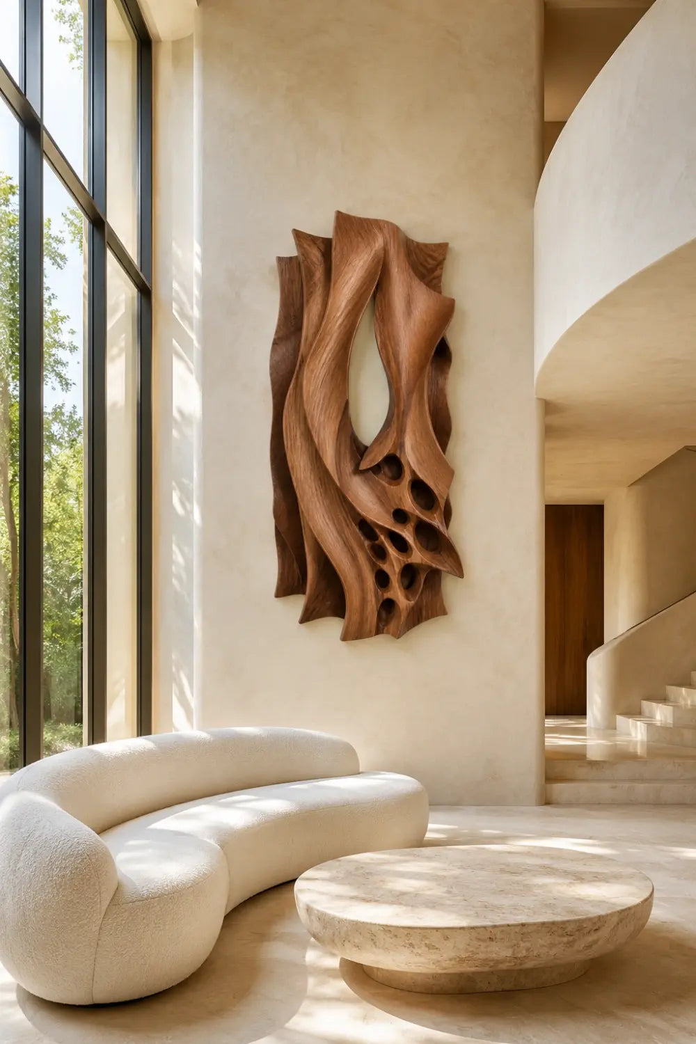 3D Organic Wood Wall Relief | Hollow Sculptural Panel