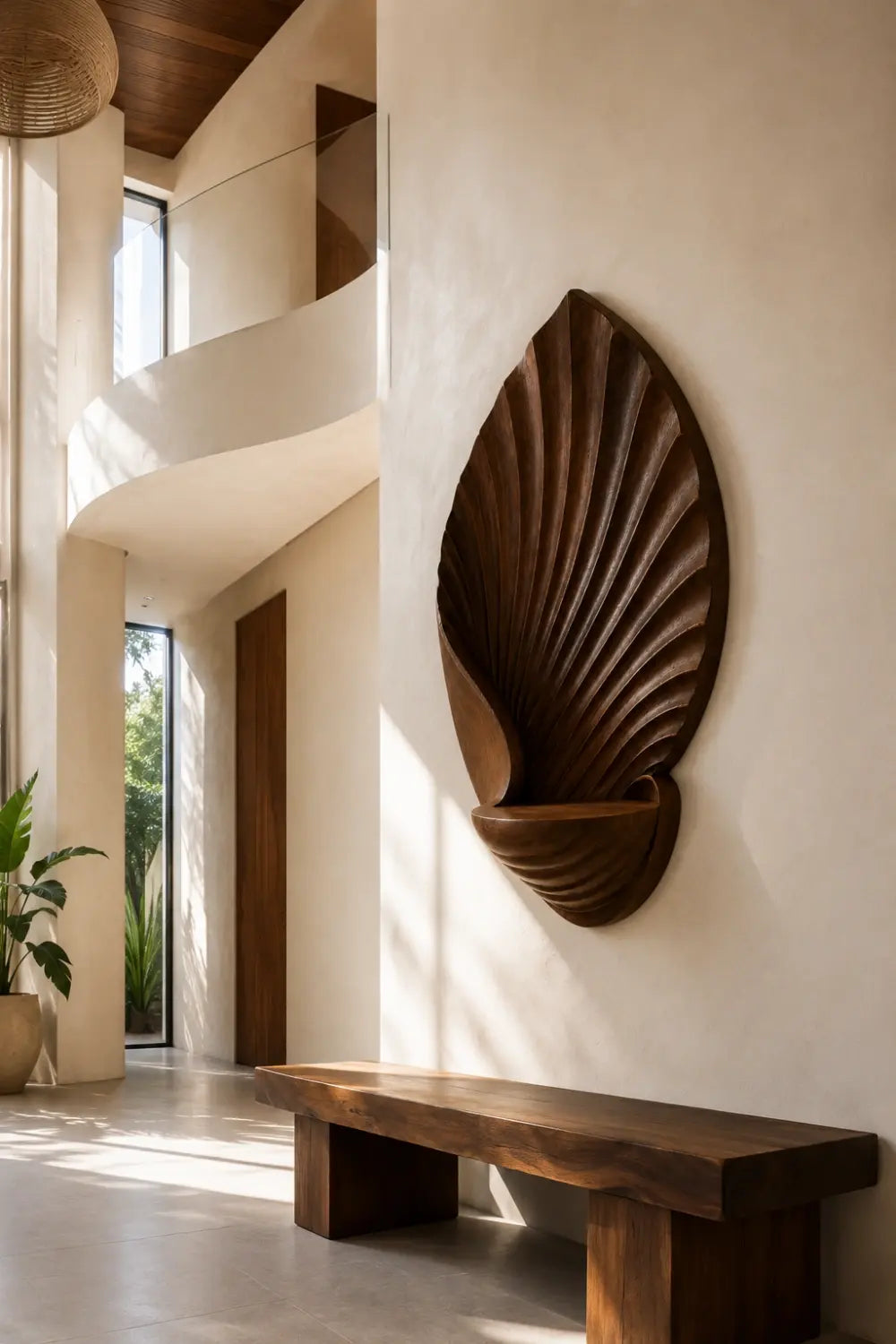 Carved Wood Leaf Wall Relief | Floating Display Shelf
