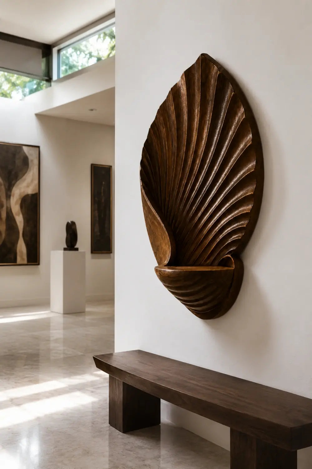 Carved Wood Leaf Wall Relief | Floating Display Shelf