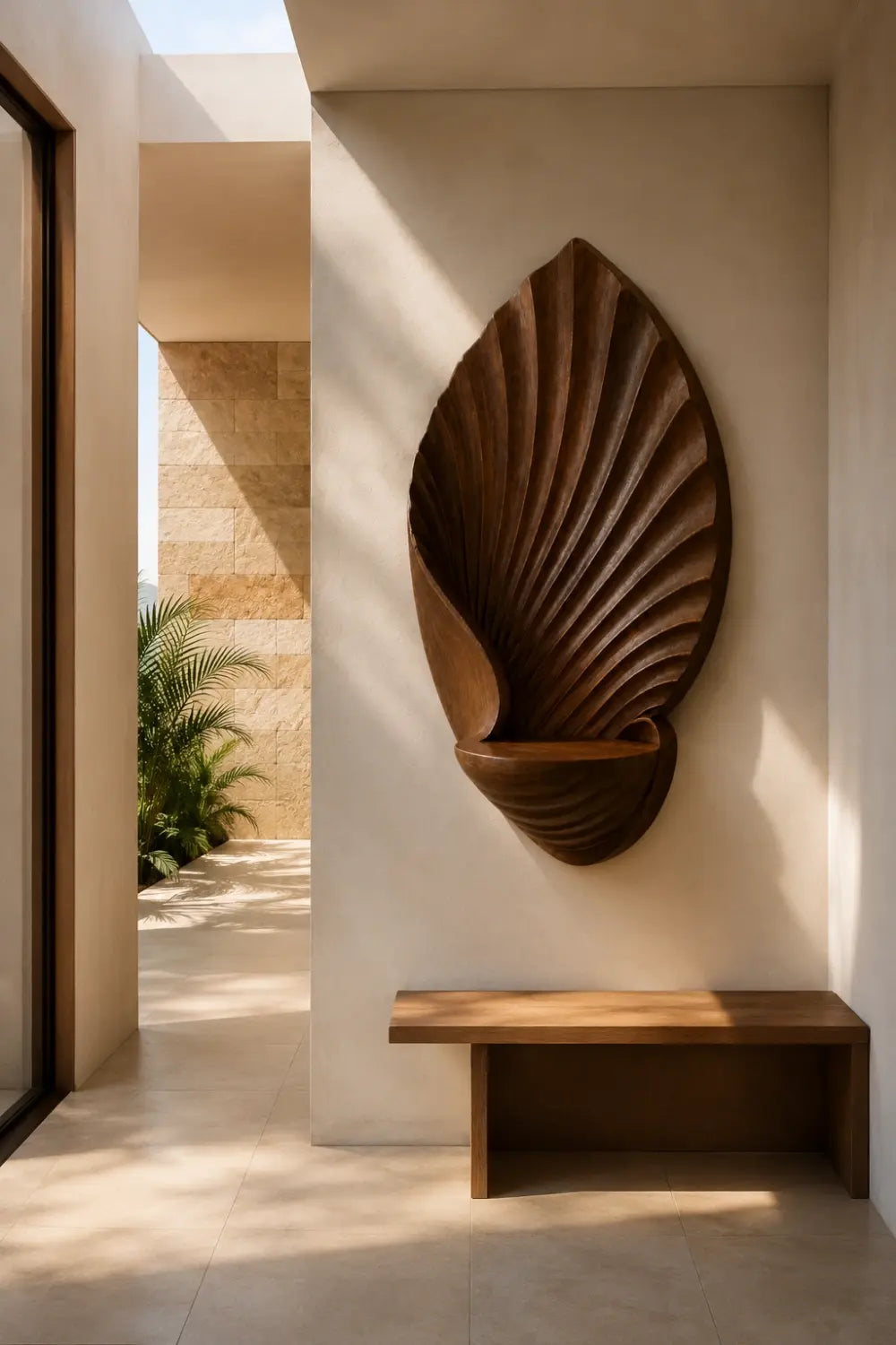 Carved Wood Leaf Wall Relief | Floating Display Shelf