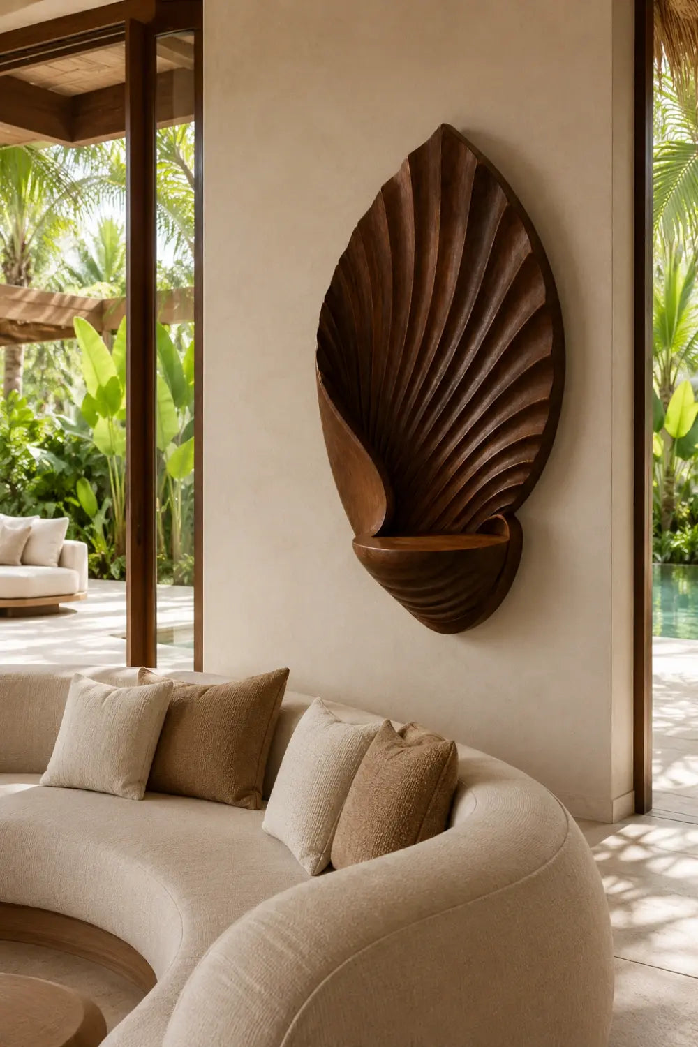 Carved Wood Leaf Wall Relief | Floating Display Shelf