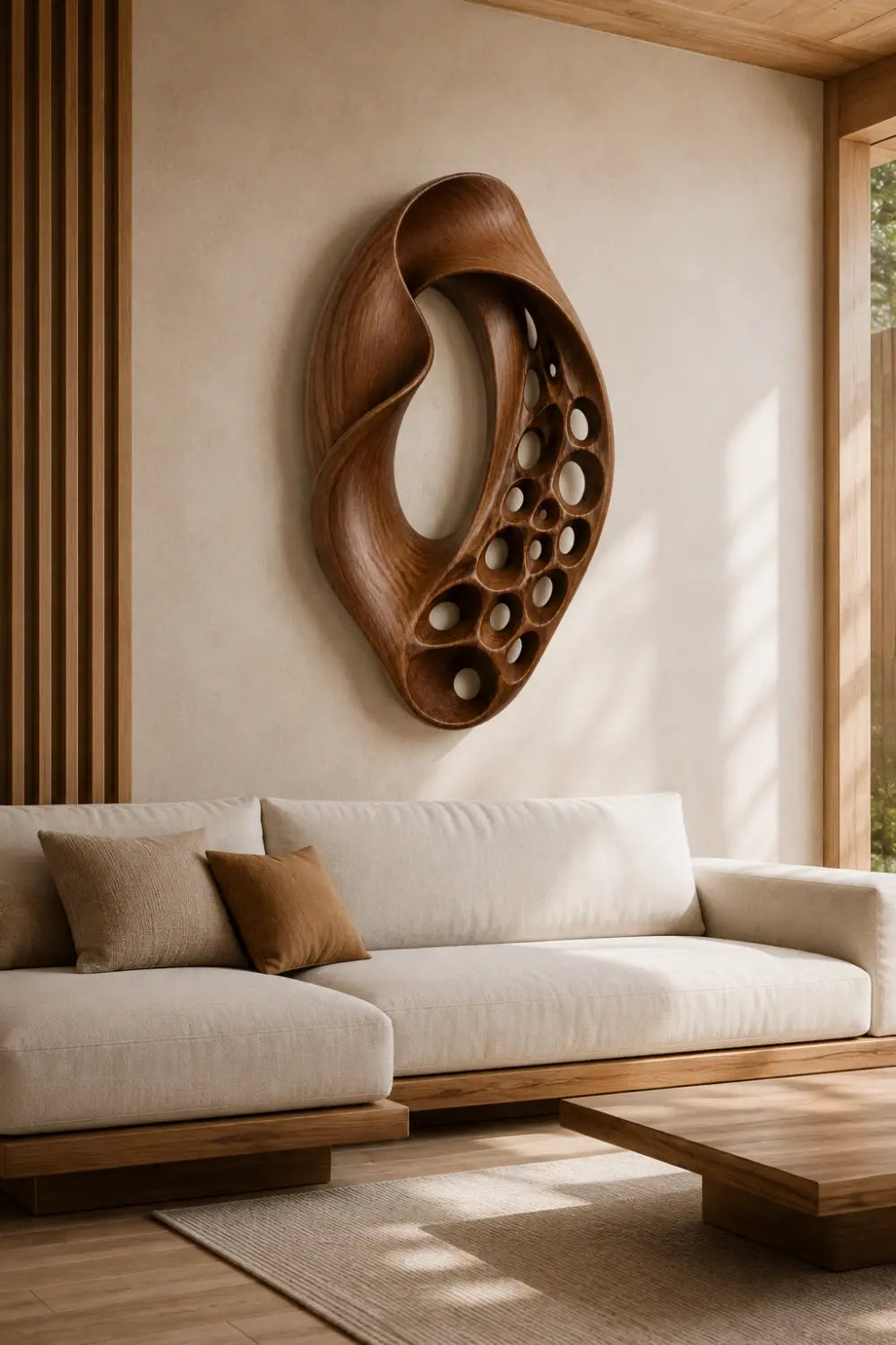 Modern Wood Loop Wall Relief | Carved Mobius Panel Art