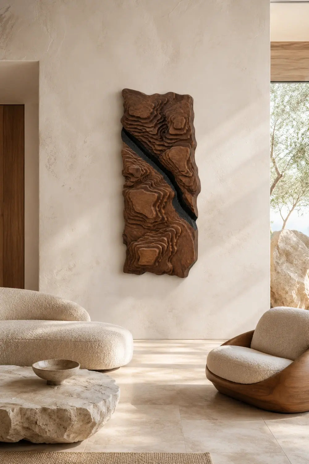 Topographic Wood Wall Relief | 3D Contour Panel Art