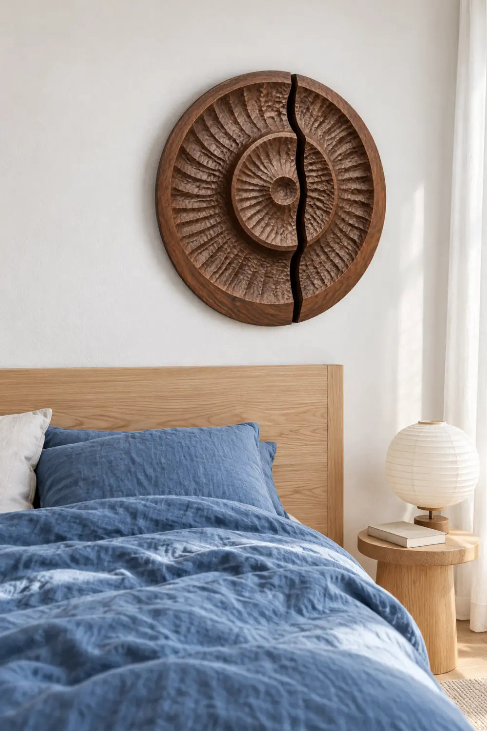 Round Carved Wooden Wall Art Sculpture | Modern Textured Relief Decor Panel