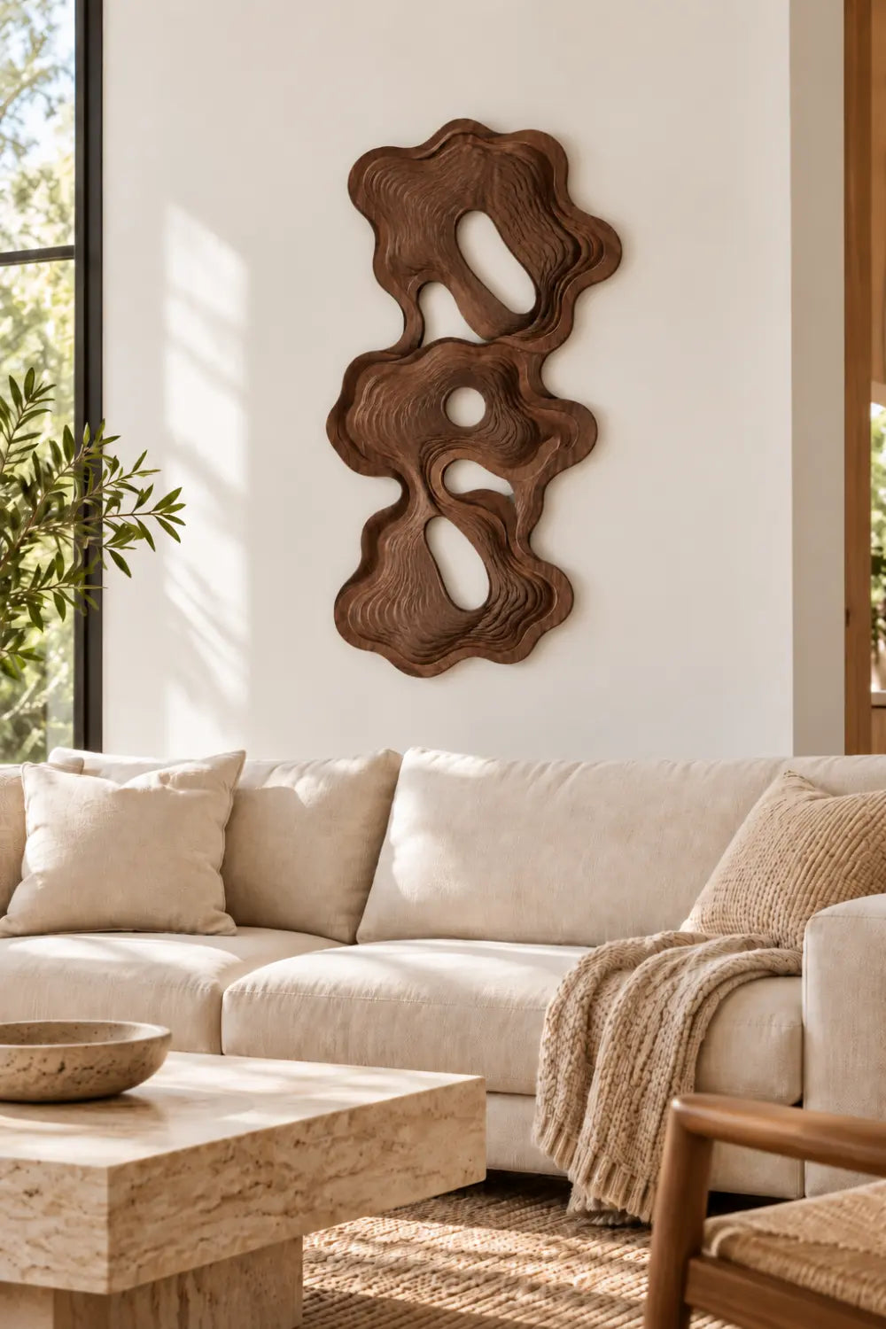 Modern Topographic Layered Wood Wall Art | Carved Abstract Relief Panel