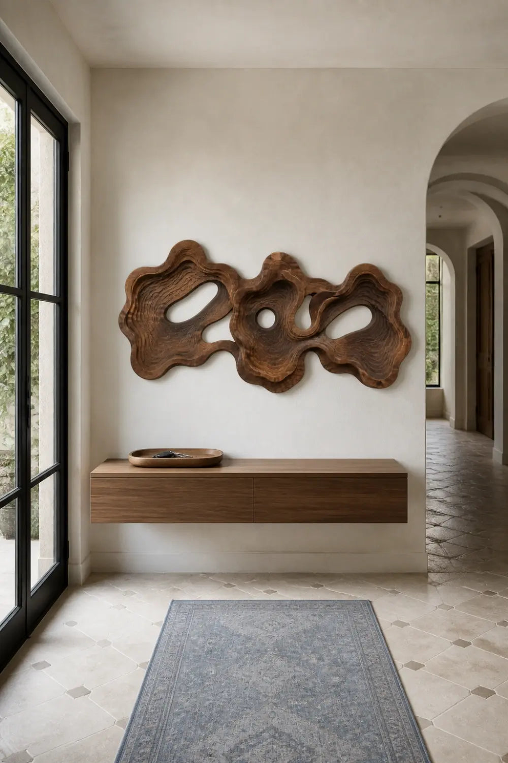 Modern Topographic Layered Wood Wall Art | Carved Abstract Relief Panel