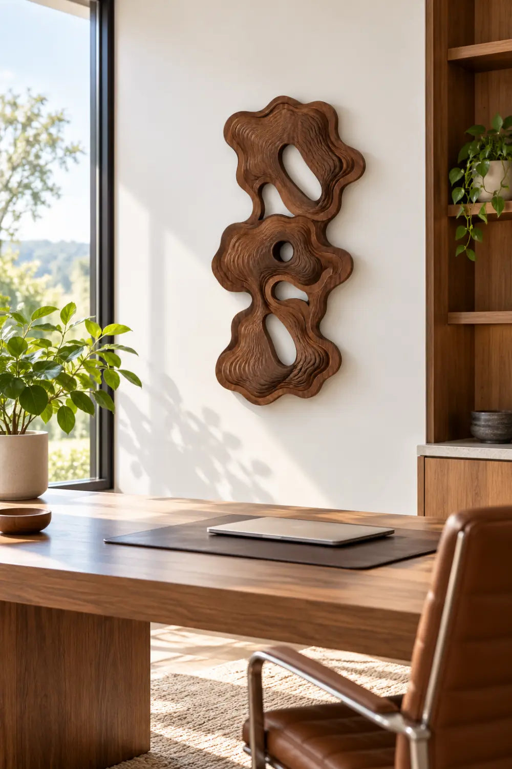 Modern Topographic Layered Wood Wall Art | Carved Abstract Relief Panel