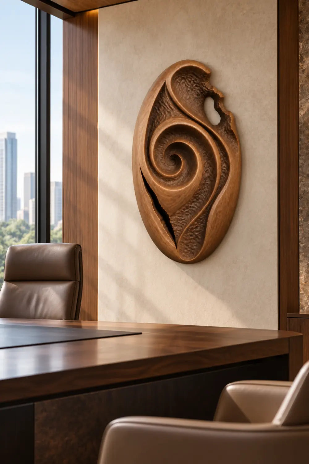 Wood Wall Medallion Relief Sculpture | Modern Radial Texture Art Decor