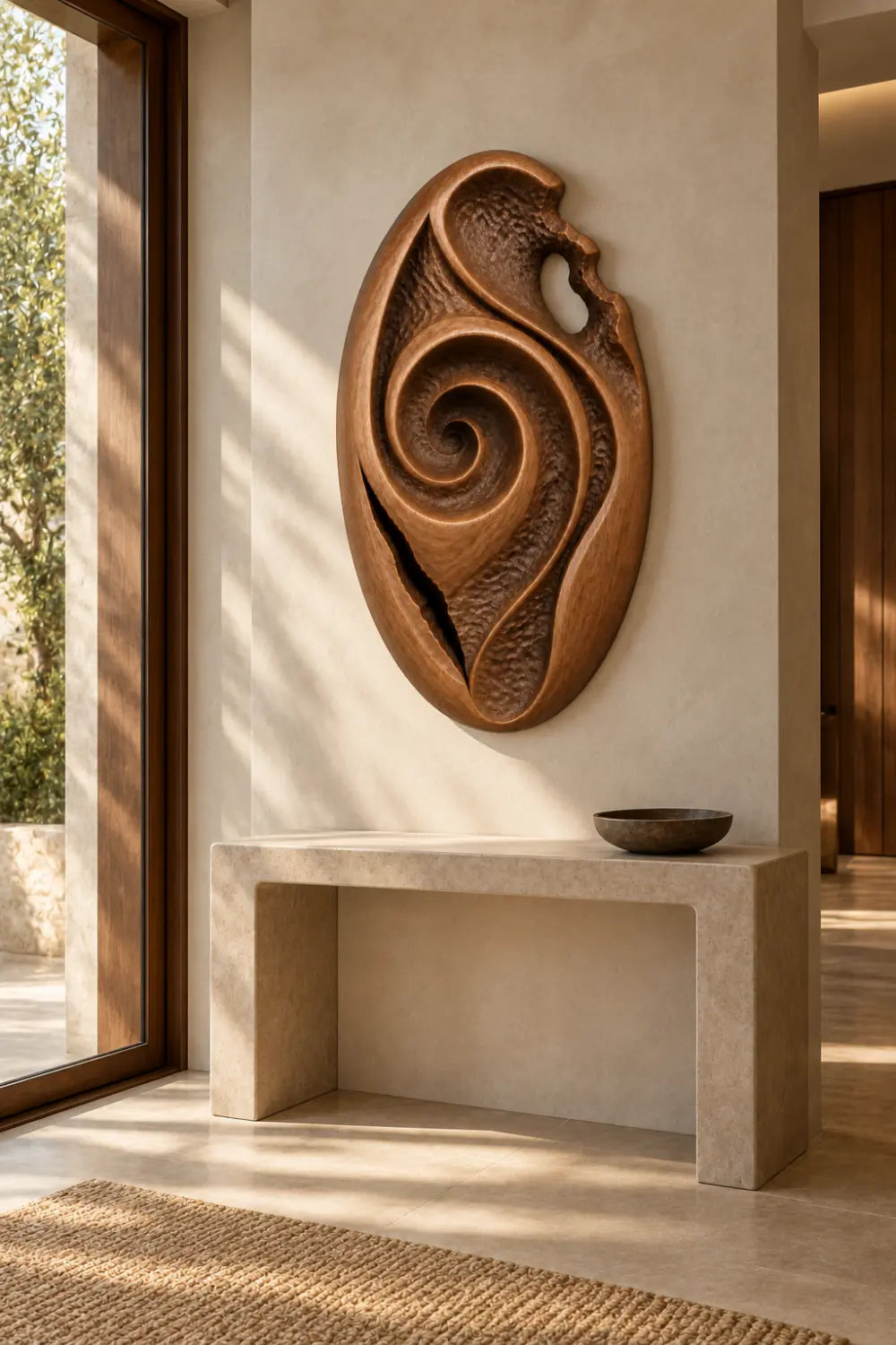 Wood Wall Medallion Relief Sculpture | Modern Radial Texture Art Decor