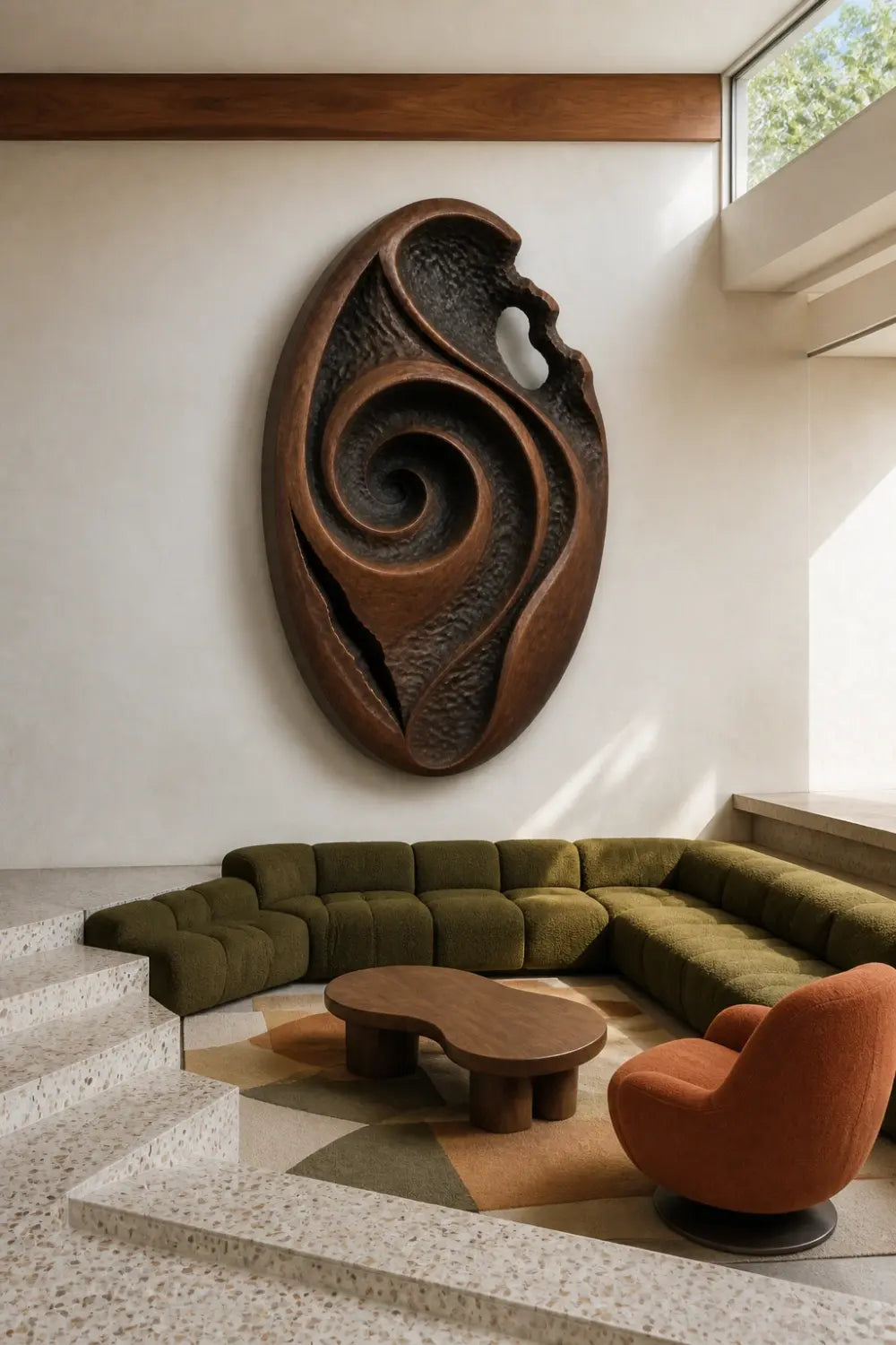 Wood Wall Medallion Relief Sculpture | Modern Radial Texture Art Decor