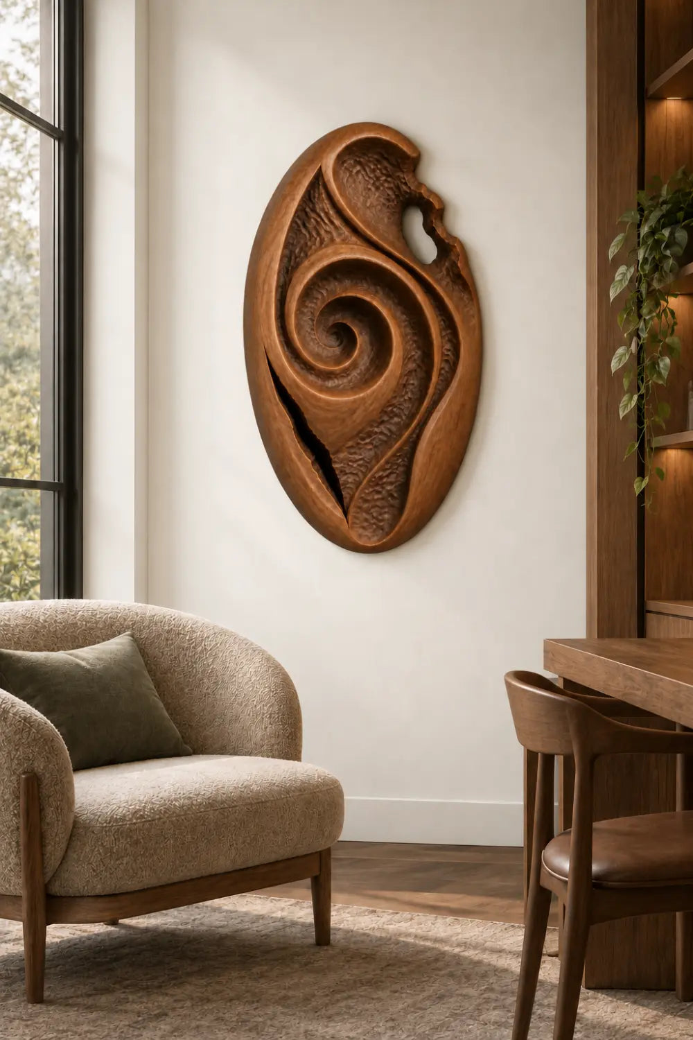 Wood Wall Medallion Relief Sculpture | Modern Radial Texture Art Decor