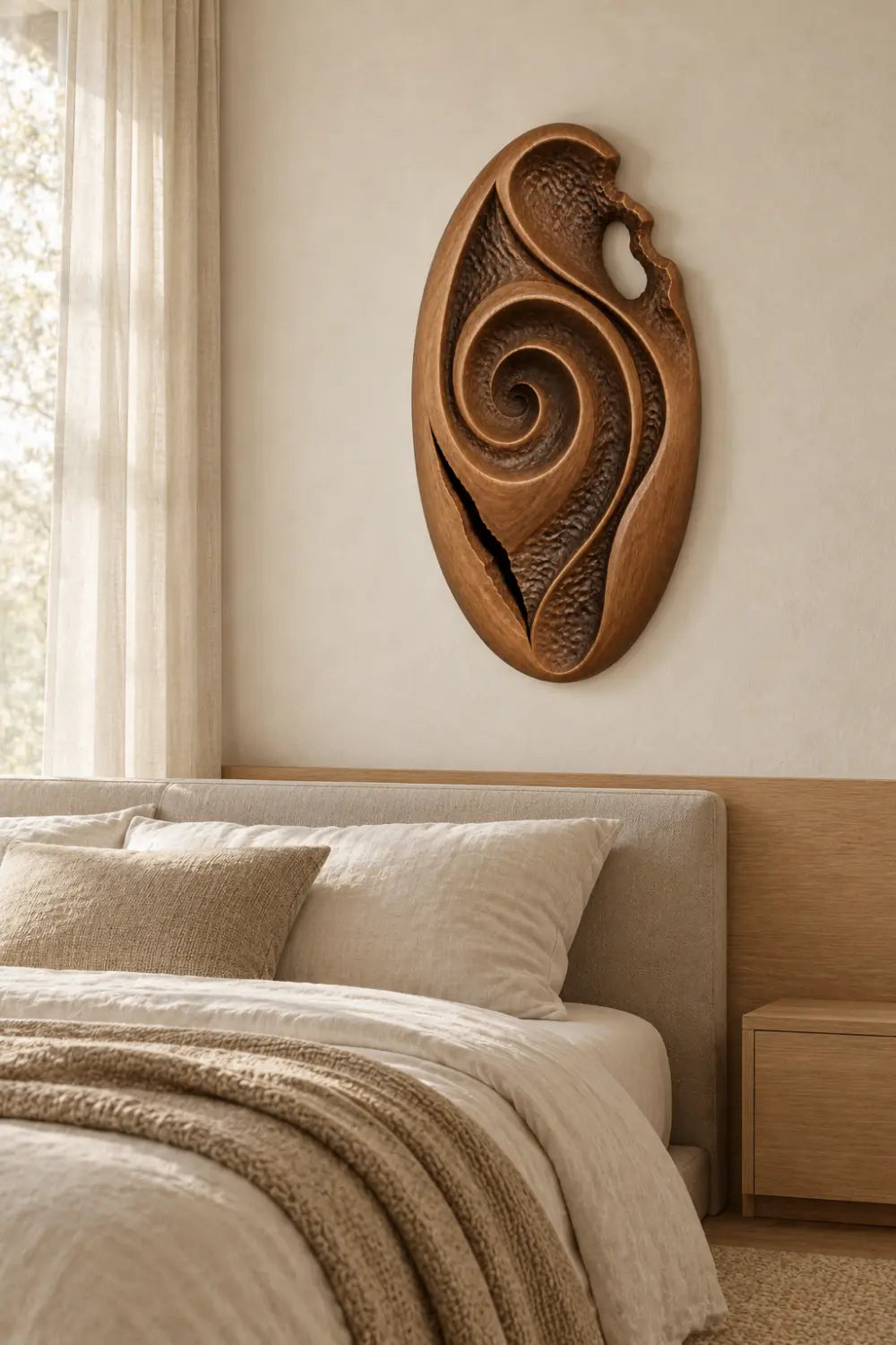 Wood Wall Medallion Relief Sculpture | Modern Radial Texture Art Decor