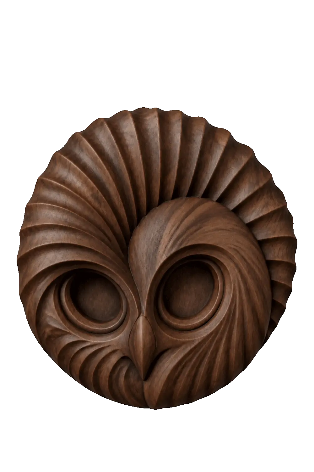 Handcrafted Wooden Owl Head Wall Sculpture | Round Feather Relief Art Decor
