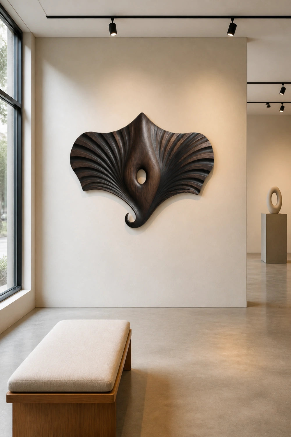 Modern Wooden Manta Ray Wall Sculpture | Carved Winged Oceanic Relief Decor
