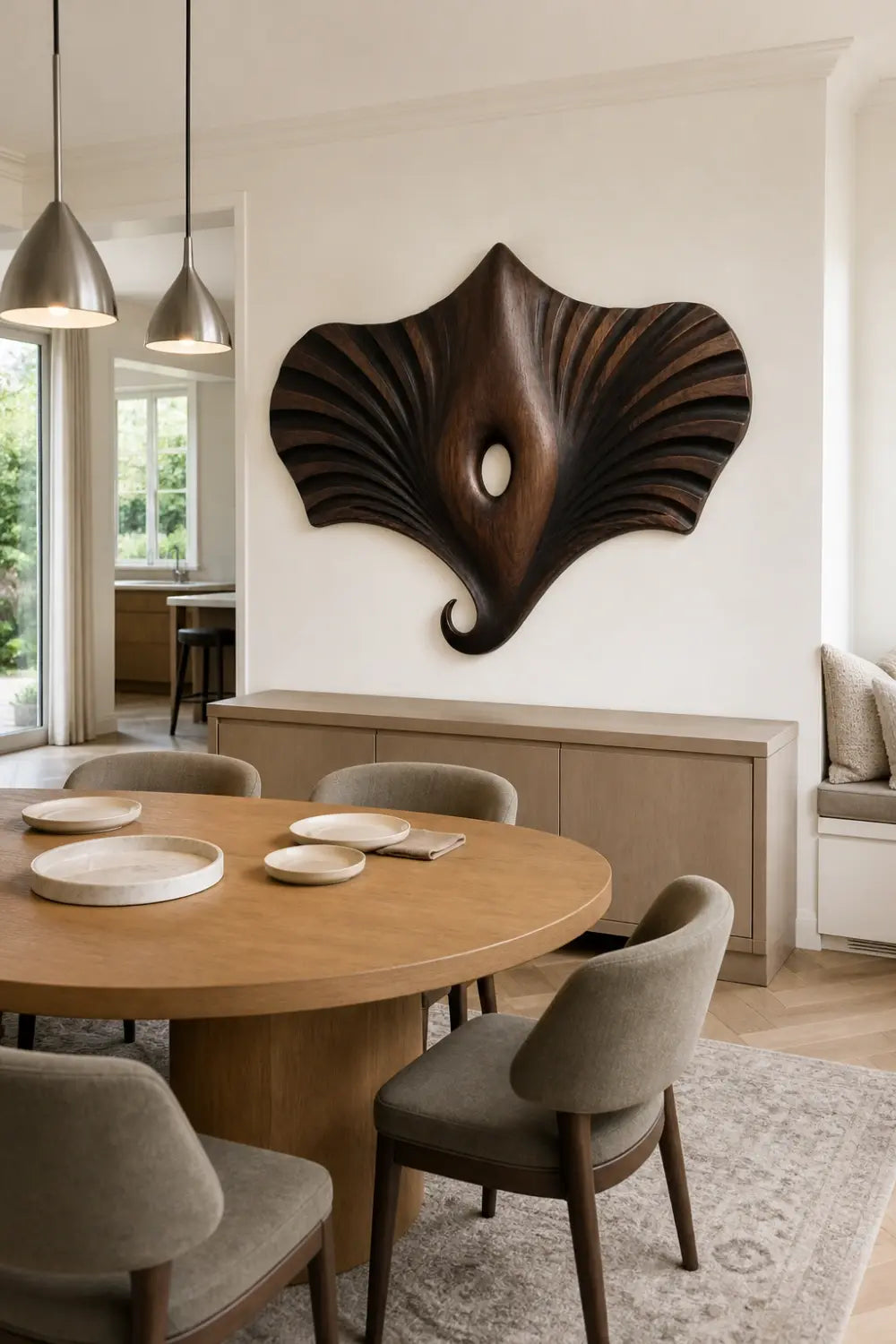 Modern Wooden Manta Ray Wall Sculpture | Carved Winged Oceanic Relief Decor