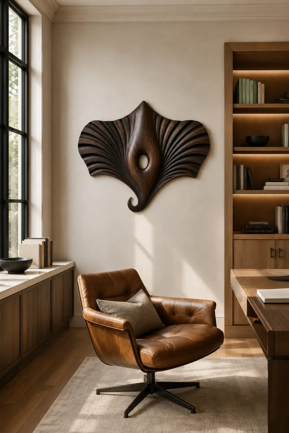 Modern Wooden Manta Ray Wall Sculpture | Carved Winged Oceanic Relief Decor