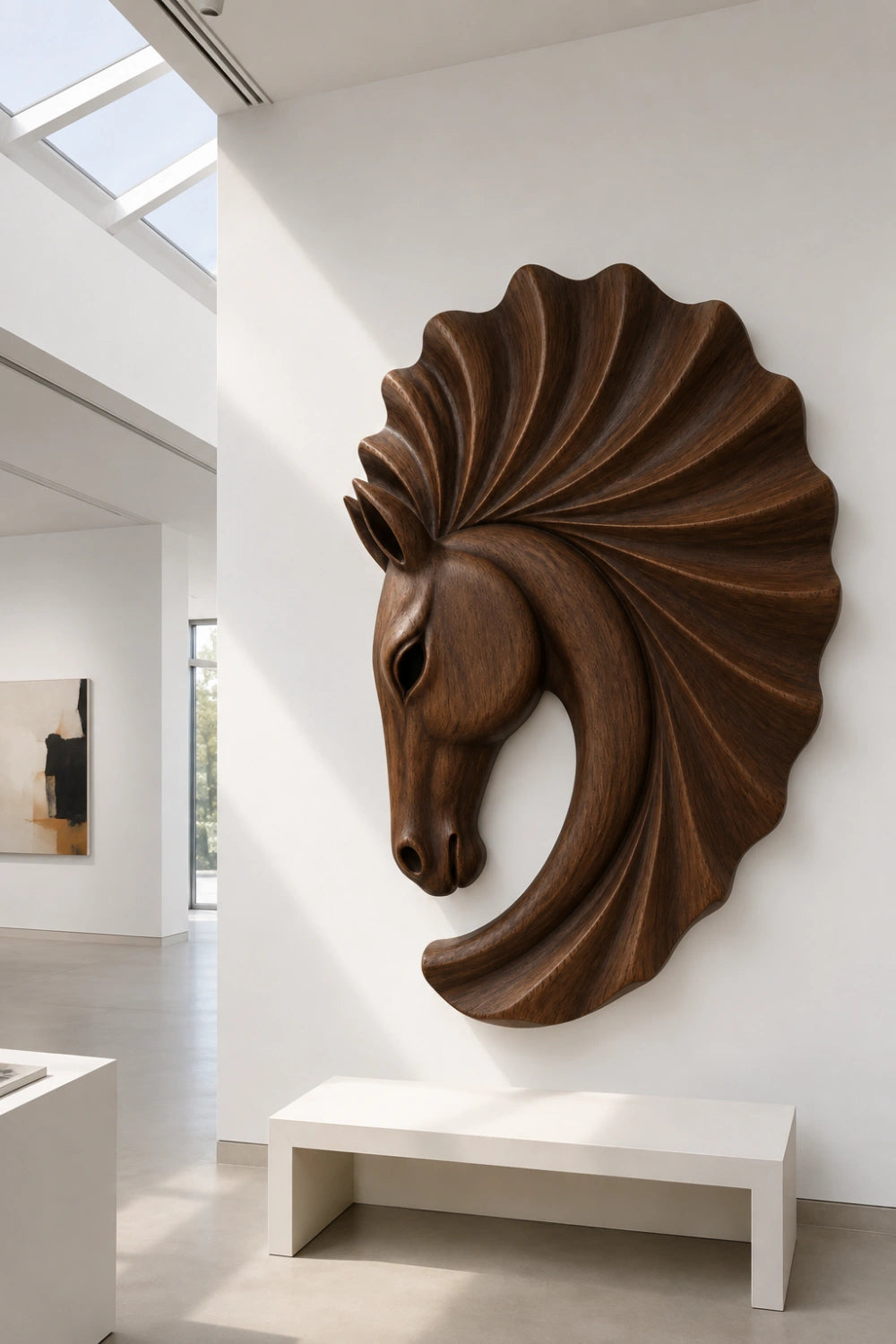 Carved Wooden Horse Head Wall Sculpture | Scalloped Equine Relief Decor