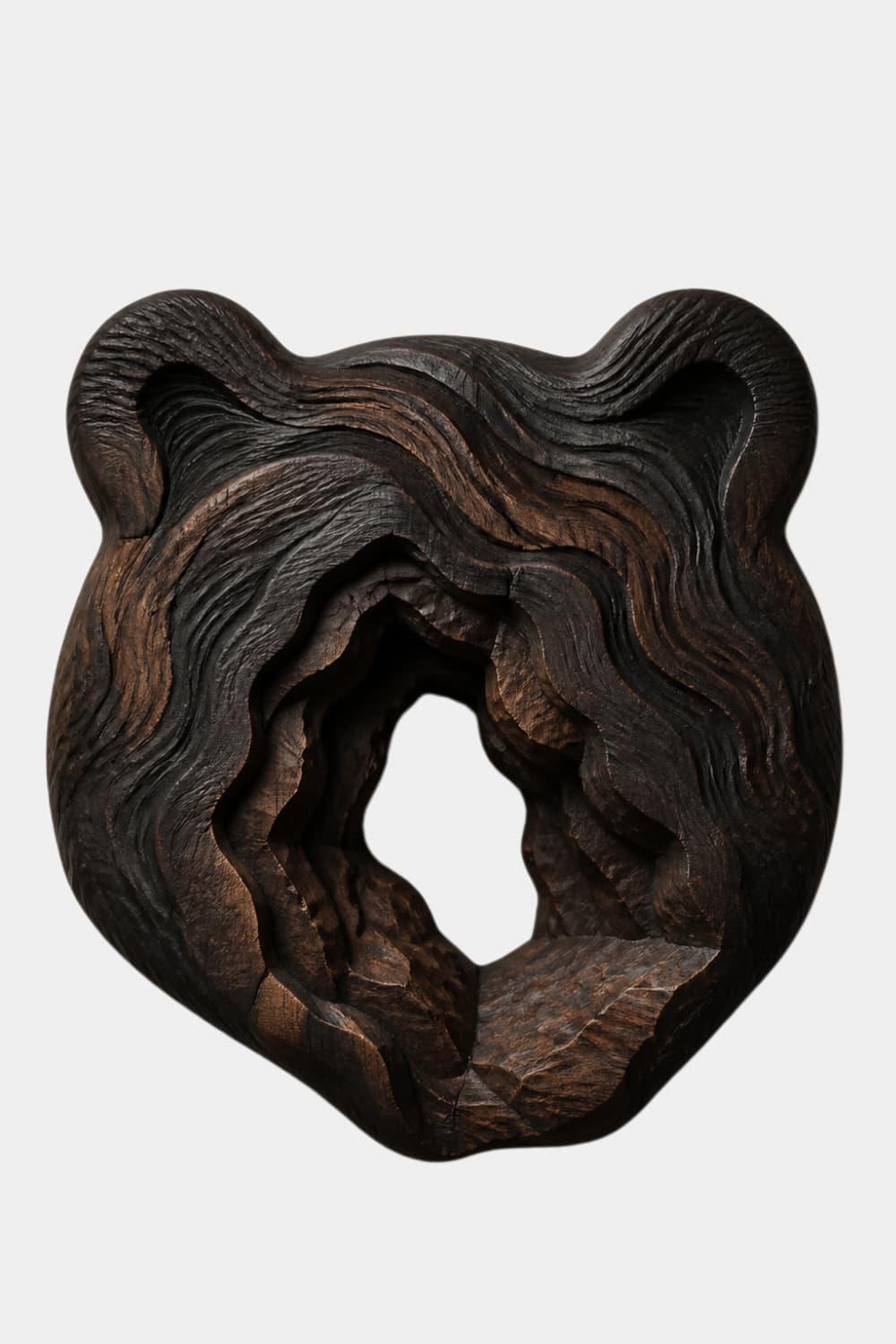 Carved Wooden Bear Head Wall Sculpture | Rustic Layered Wildlife Relief Decor