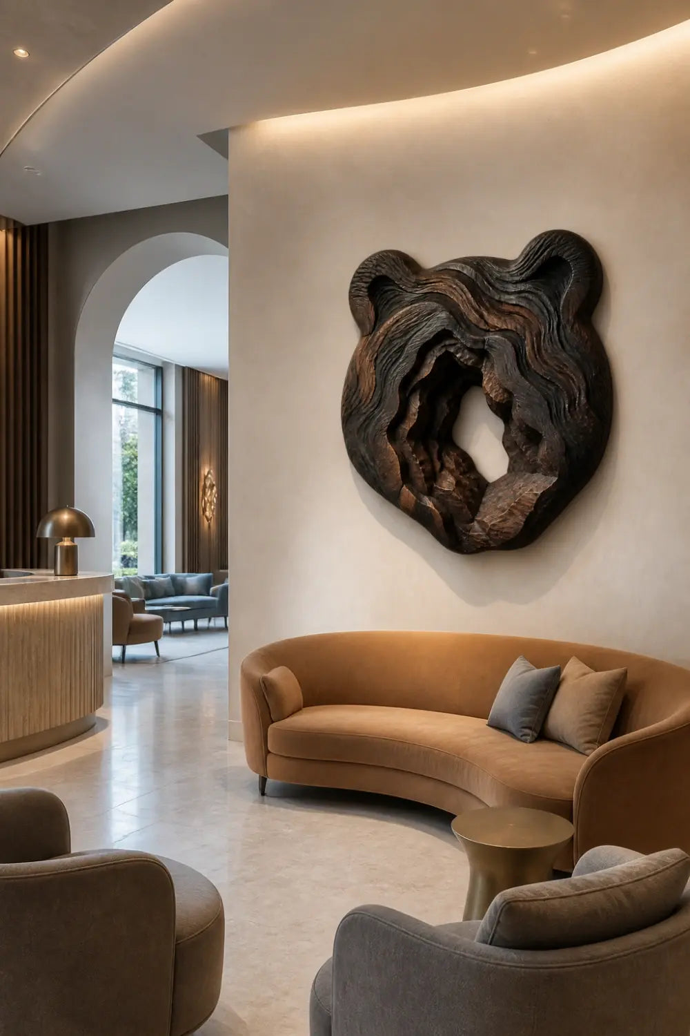 Carved Wooden Bear Head Wall Sculpture | Rustic Layered Wildlife Relief Decor