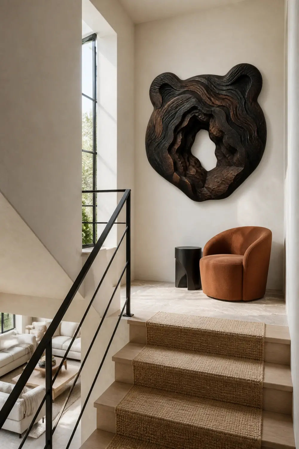 Carved Wooden Bear Head Wall Sculpture | Rustic Layered Wildlife Relief Decor