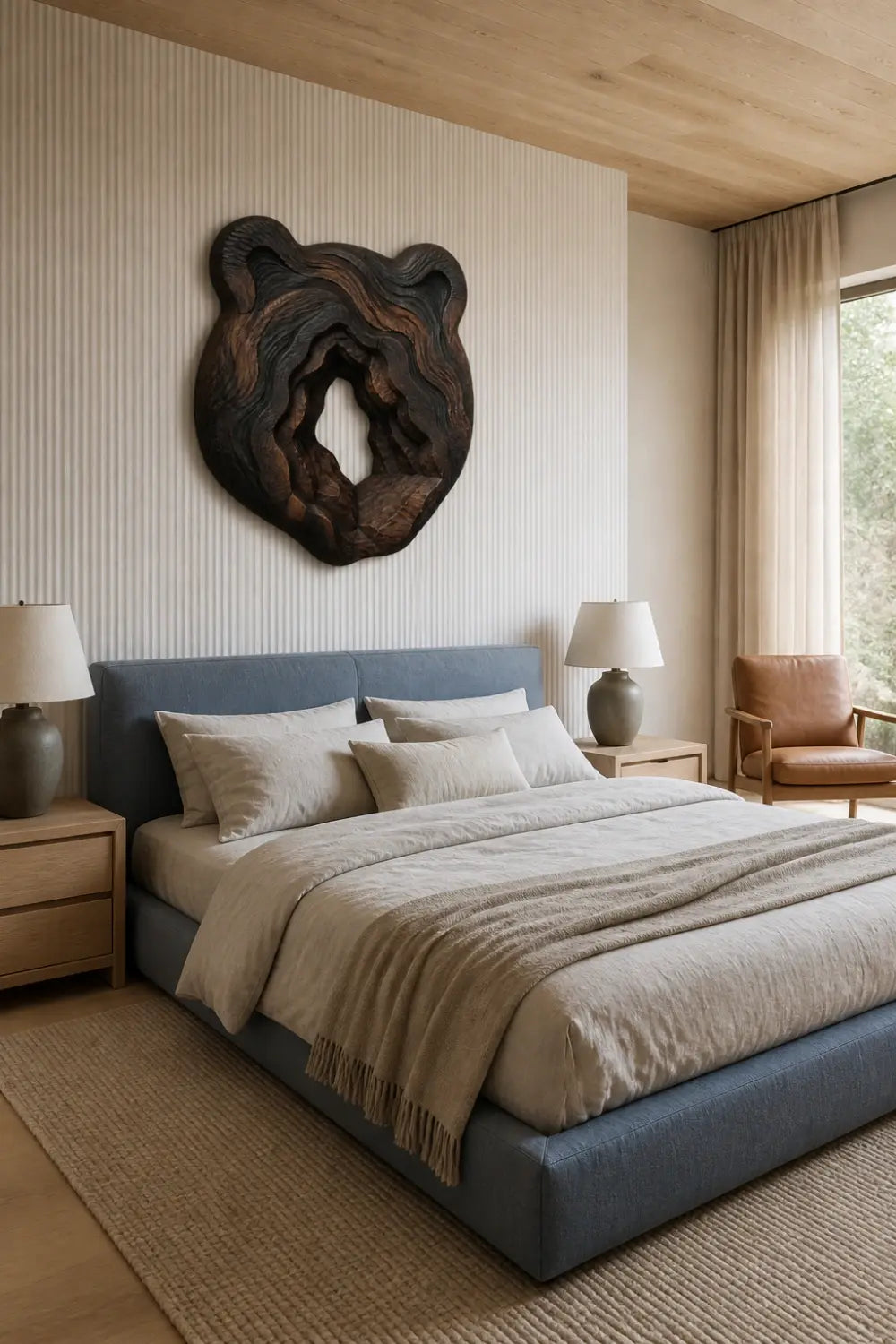 Carved Wooden Bear Head Wall Sculpture | Rustic Layered Wildlife Relief Decor