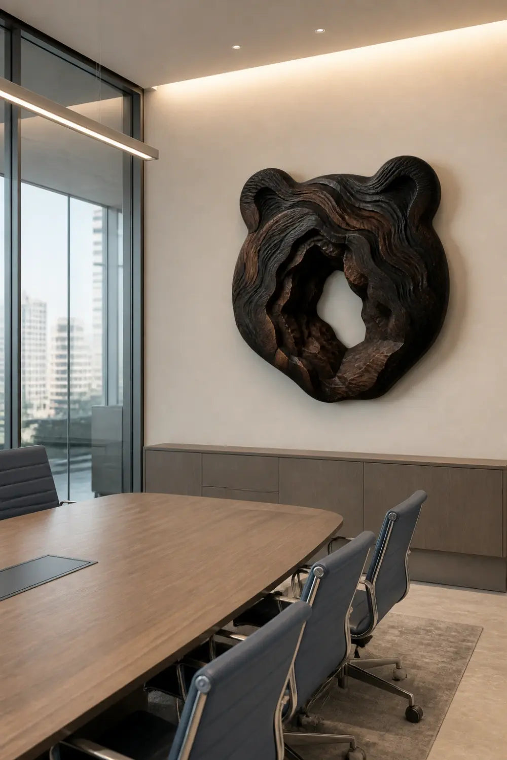 Carved Wooden Bear Head Wall Sculpture | Rustic Layered Wildlife Relief Decor