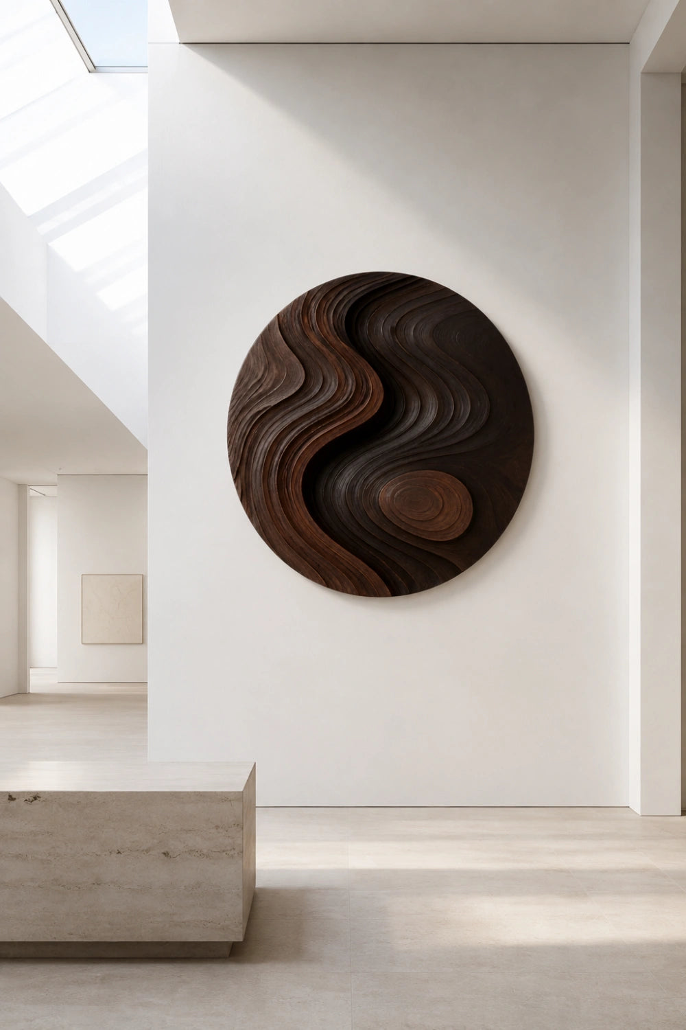 Zen Circular Wood Wall Art Sculpture | Flowing Contour Relief Decor Plaque