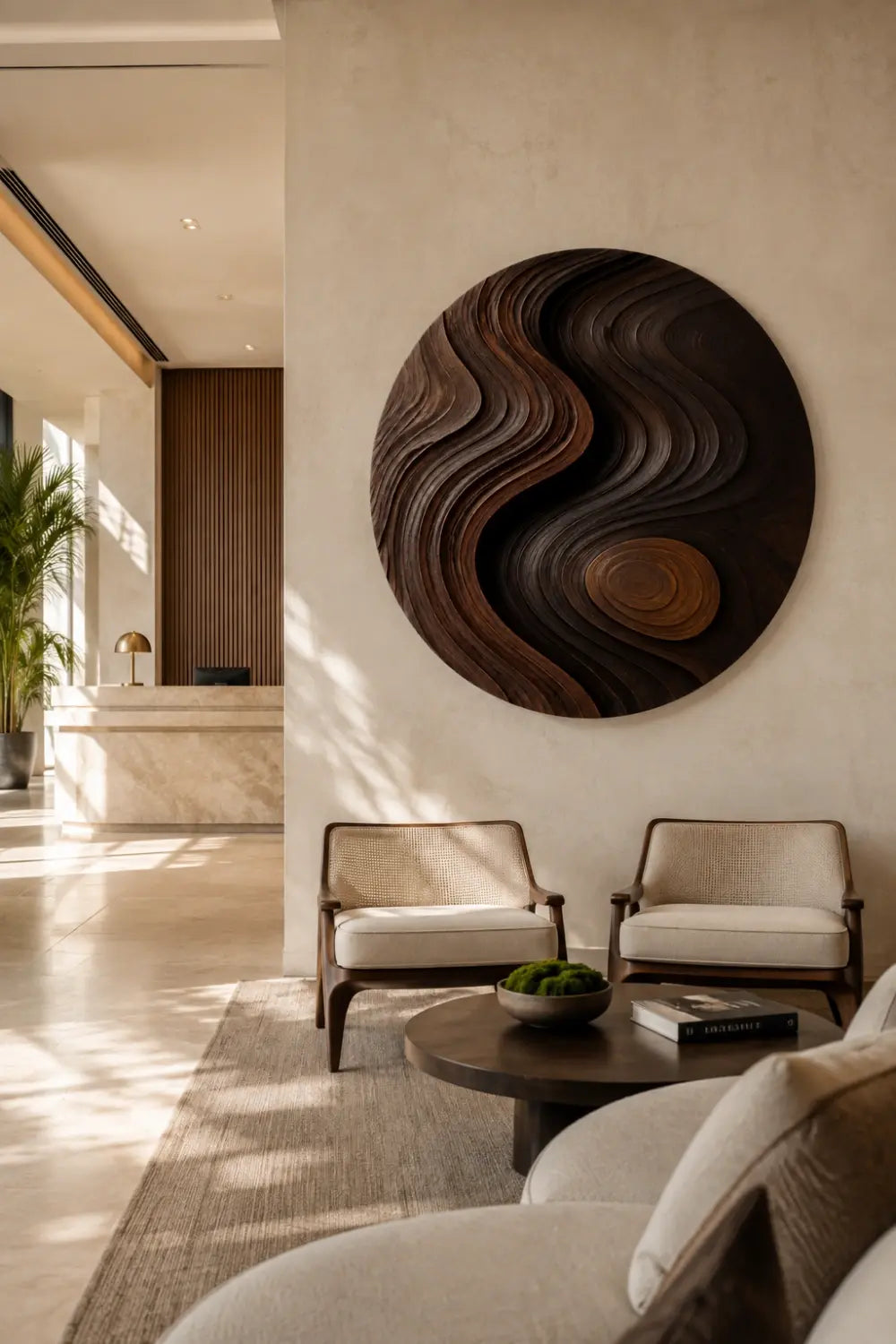 Zen Circular Wood Wall Art Sculpture | Flowing Contour Relief Decor Plaque