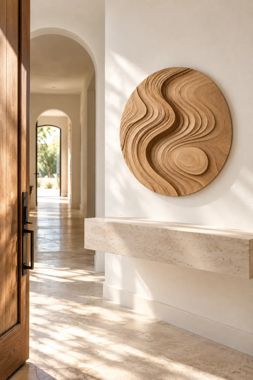 Zen Circular Wood Wall Art Sculpture | Flowing Contour Relief Decor Plaque
