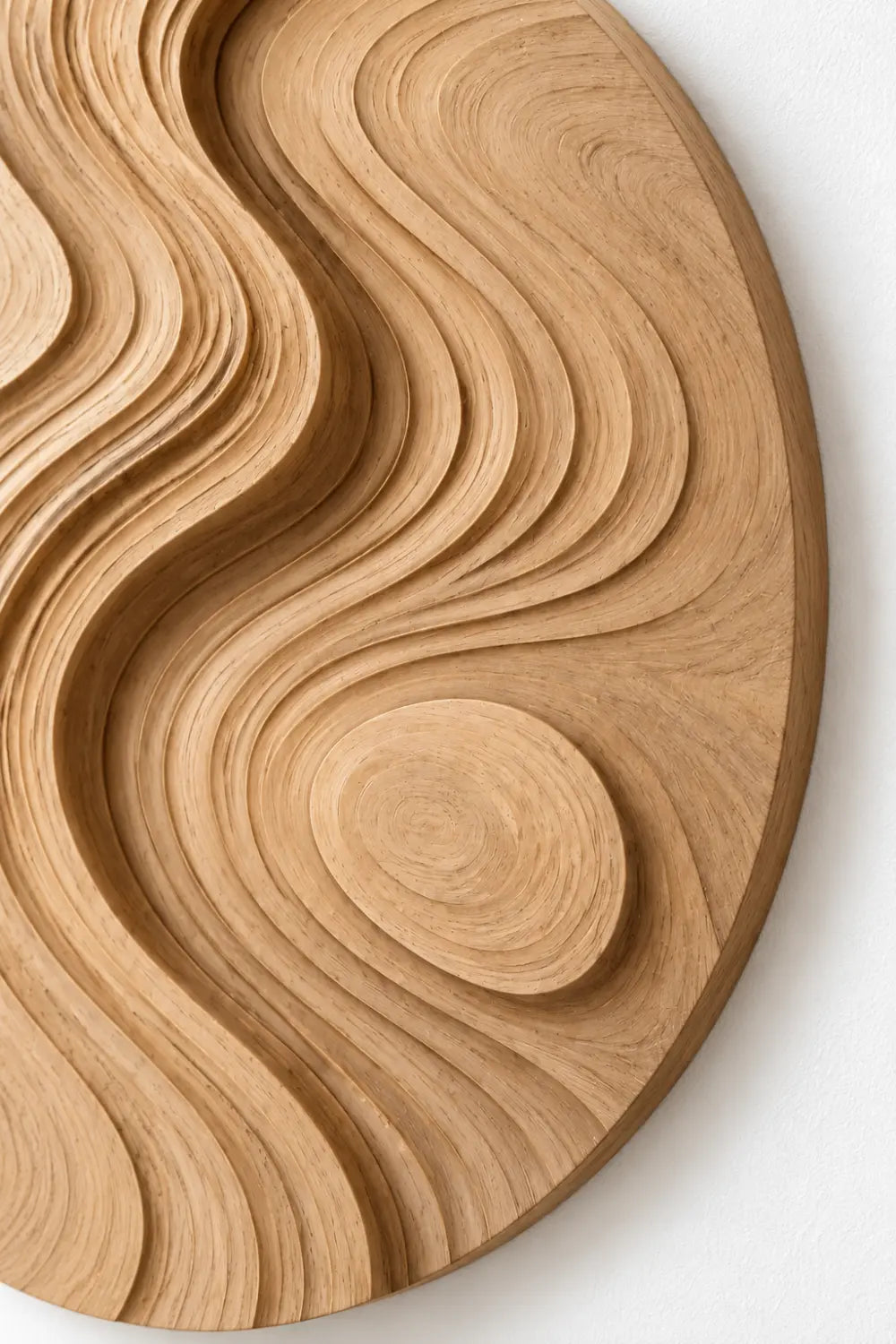 Zen Circular Wood Wall Art Sculpture | Flowing Contour Relief Decor Plaque