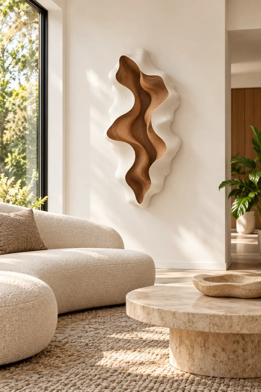 Biomorphic Carved Wooden Wall Sculpture | Modern 3D Relief Wave Art Home Decor