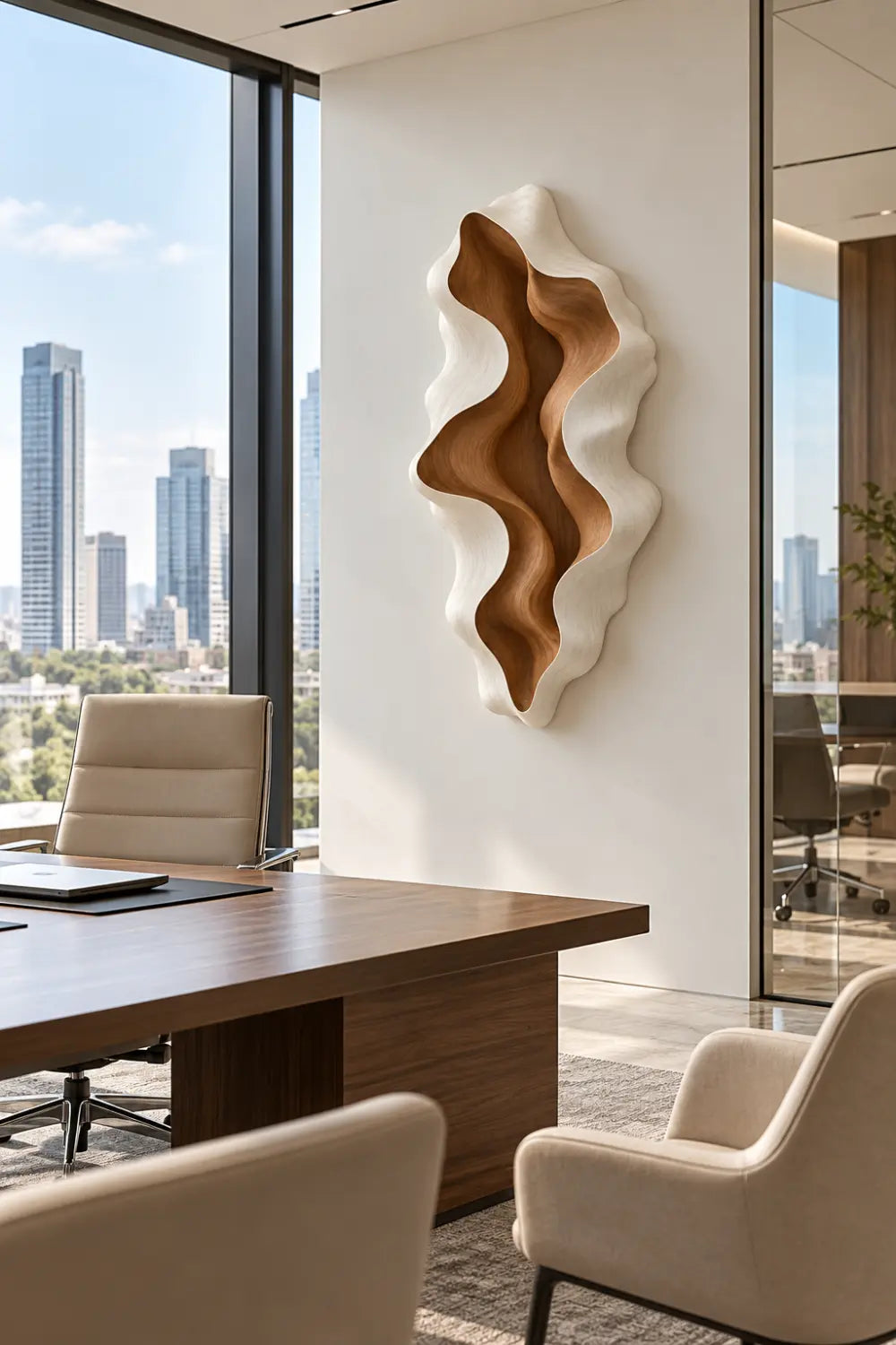 Biomorphic Carved Wooden Wall Sculpture | Modern 3D Relief Wave Art Home Decor