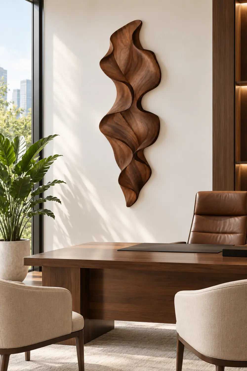Abstract Fluted Wooden Wall Relief Sculpture | Undulating Vertical Wave Art Decor