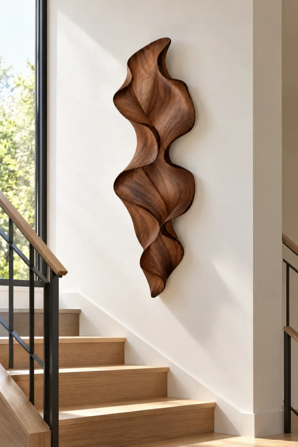 Abstract Fluted Wooden Wall Relief Sculpture | Undulating Vertical Wave Art Decor