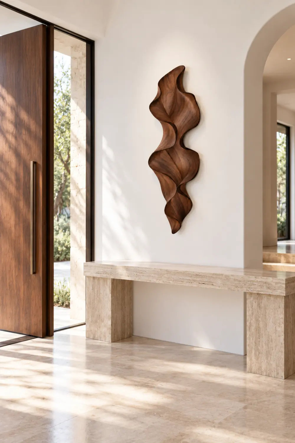 Abstract Fluted Wooden Wall Relief Sculpture | Undulating Vertical Wave Art Decor