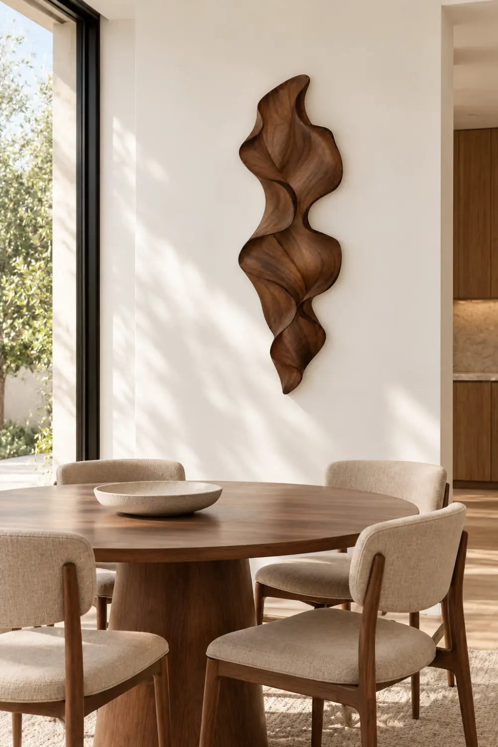 Abstract Fluted Wooden Wall Relief Sculpture | Undulating Vertical Wave Art Decor